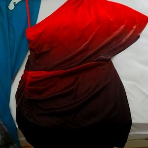 Orange off the shoulder prom or formal dress